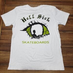 Hell Sick Youth White Tee "Hell Sick Skateboards" - Size YL